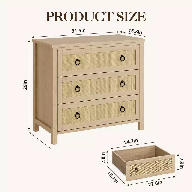 7 Drawer Rattan Dresser,Boho Dresser for Bedroom,Chest of Drawers,Closet Organizer,Natural Wood Dressers Chest for Bedroom,Living Room,Entryway