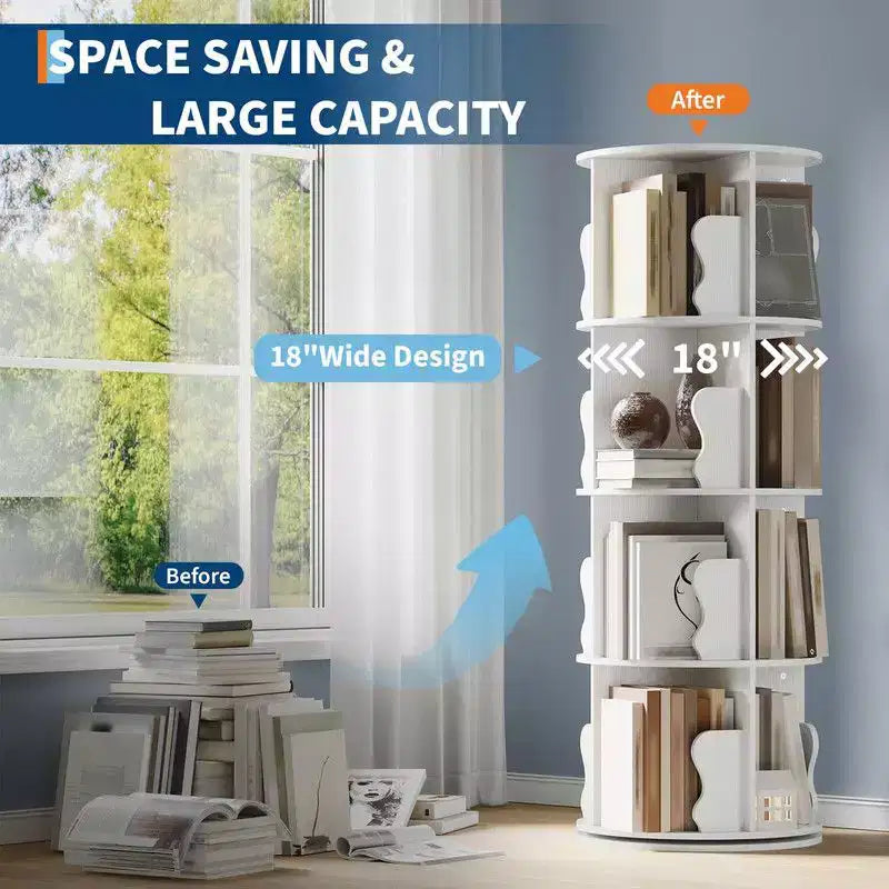 Coolmee 4 Tier Rotating Bookshelf Tower, Spinning Corner Bookshelf for Small Spaces, Revolving 360 Degree Bookcase Storage Rack Tower
