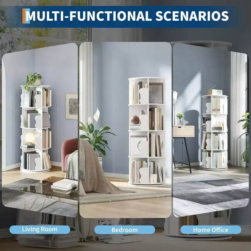 Coolmee 4 Tier Rotating Bookshelf Tower, Spinning Corner Bookshelf for Small Spaces, Revolving 360 Degree Bookcase Storage Rack Tower