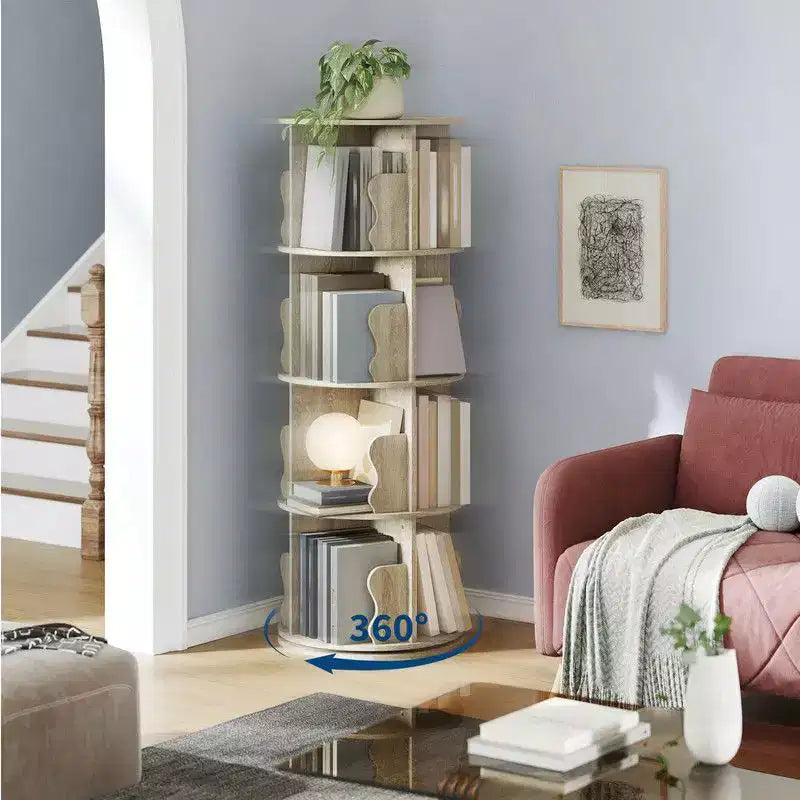 Coolmee 4 Tier Rotating Bookshelf Tower, Spinning Corner Bookshelf for Small Spaces, Revolving 360 Degree Bookcase Storage Rack Tower