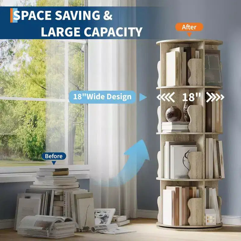 Coolmee 4 Tier Rotating Bookshelf Tower, Spinning Corner Bookshelf for Small Spaces, Revolving 360 Degree Bookcase Storage Rack Tower