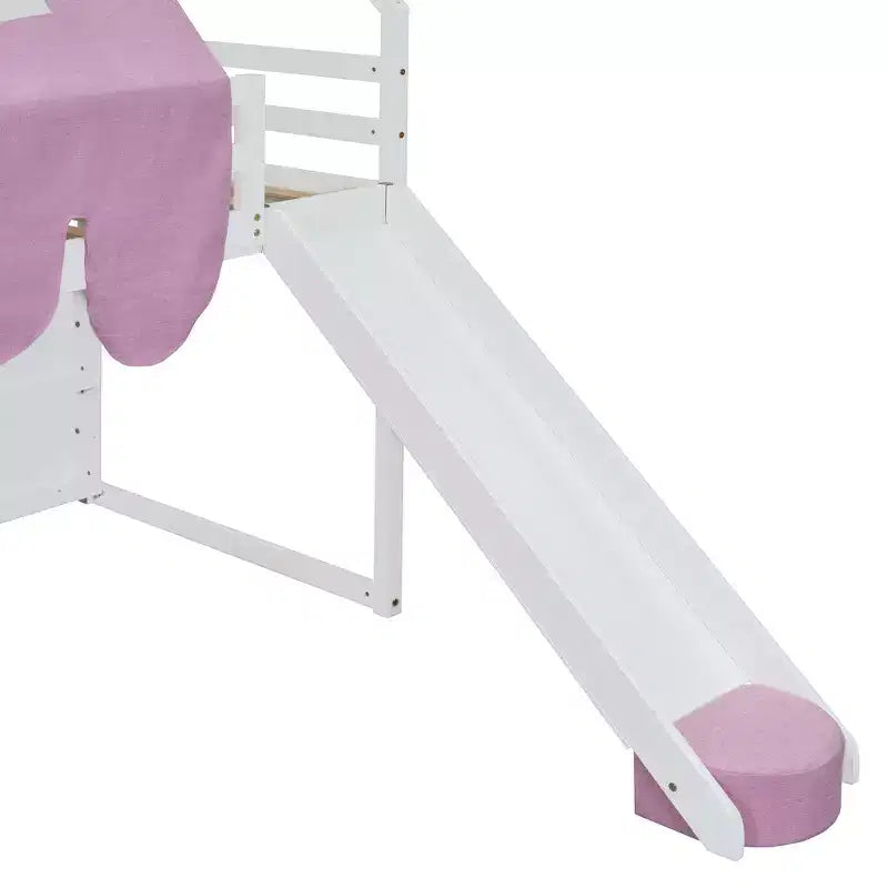 Lit cabane Polibi Loft avec toboggan, tente baldaquin et rangement intégré