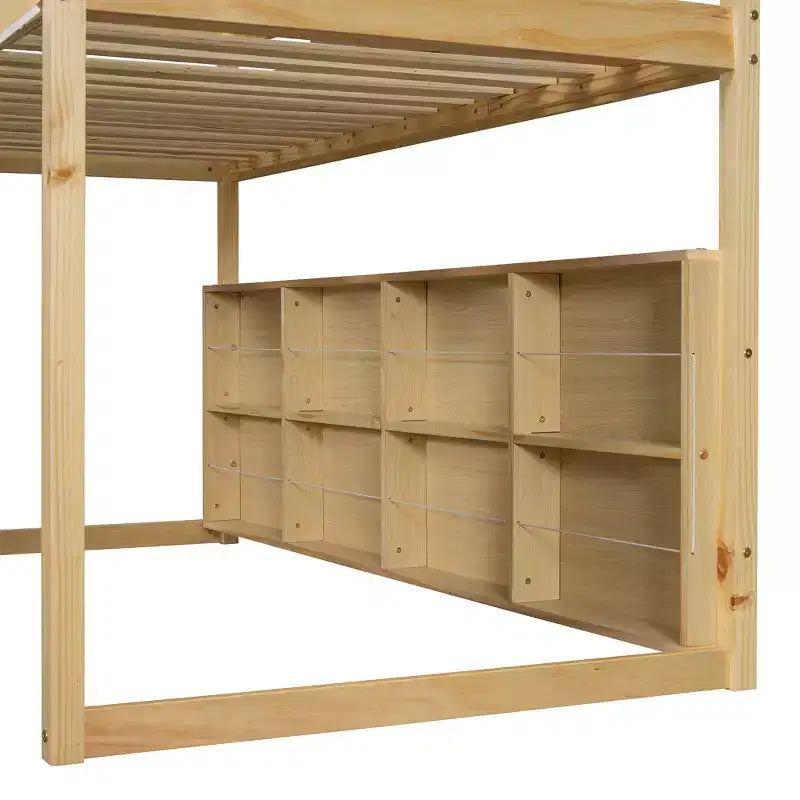 Lit cabane Polibi Loft avec toboggan, tente baldaquin et rangement intégré