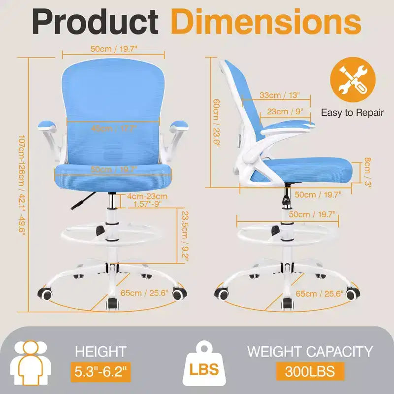 Sedia da Scrivania Alta Ergonomica da Lavoro con Supporto Lombare, Girevole, Blu