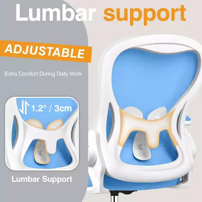 Sedia da Scrivania Alta Ergonomica da Lavoro con Supporto Lombare, Girevole, Blu