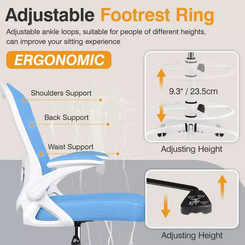 Sedia da Scrivania Alta Ergonomica da Lavoro con Supporto Lombare, Girevole, Blu