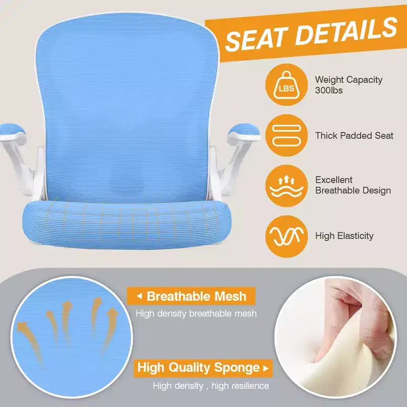 Sedia da Scrivania Alta Ergonomica da Lavoro con Supporto Lombare, Girevole, Blu