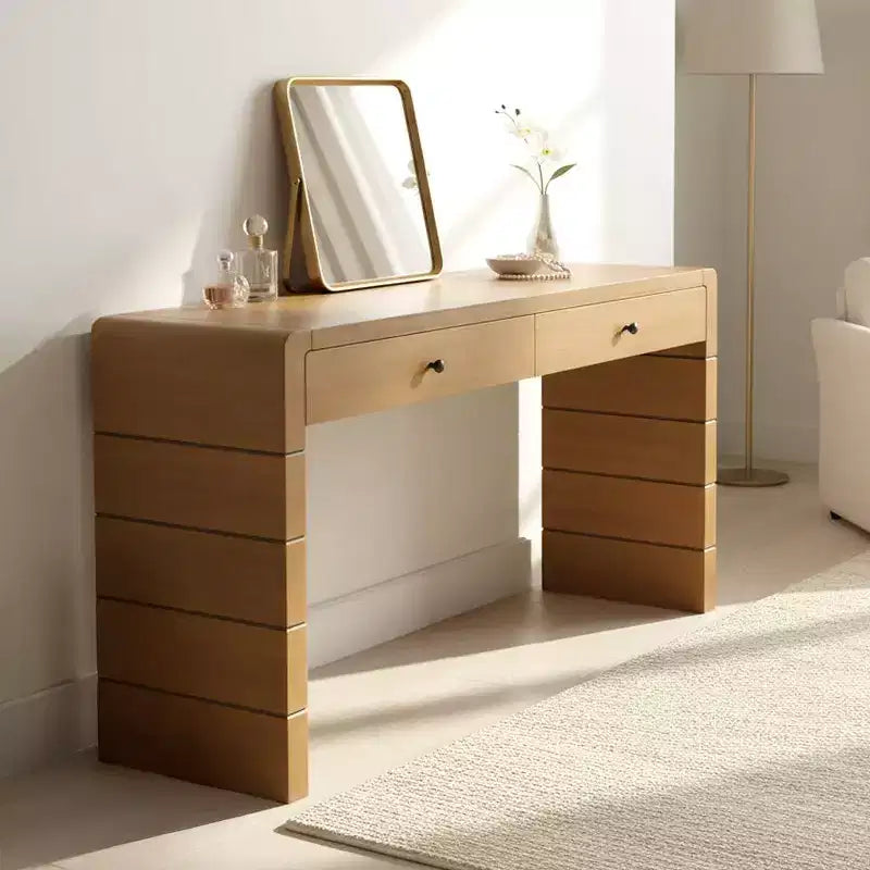 Homy Casa Console Table with Storage Drawers and Solid Panel Base for Entryway or Living Room, Oak