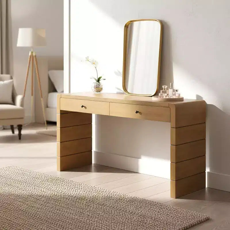 Homy Casa Console Table with Storage Drawers and Solid Panel Base for Entryway or Living Room, Oak