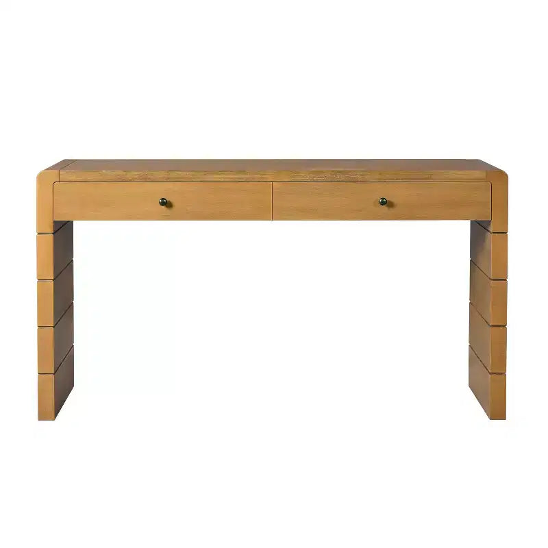 Homy Casa Console Table with Storage Drawers and Solid Panel Base for Entryway or Living Room, Oak