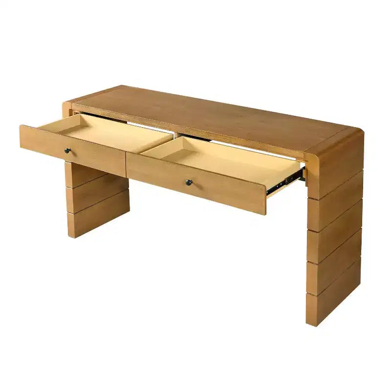 Homy Casa Console Table with Storage Drawers and Solid Panel Base for Entryway or Living Room, Oak