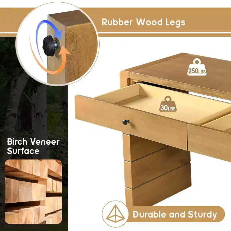 Homy Casa Console Table with Storage Drawers and Solid Panel Base for Entryway or Living Room, Oak
