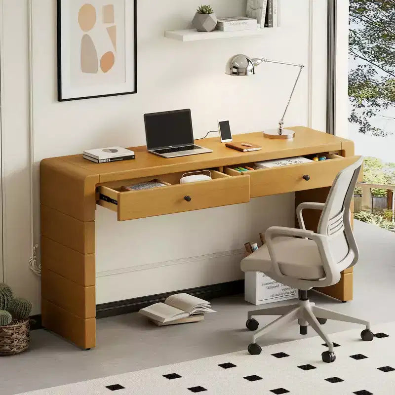 Homy Casa Console Table with Storage Drawers and Solid Panel Base for Entryway or Living Room, Oak