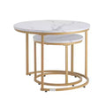 VEVOR Nesting Coffee Table Set of 2, 23.6 in Round Coffee Table, Nesting Tables for Small Place, Vintage End Side Tables Night Stand, White & Gold
