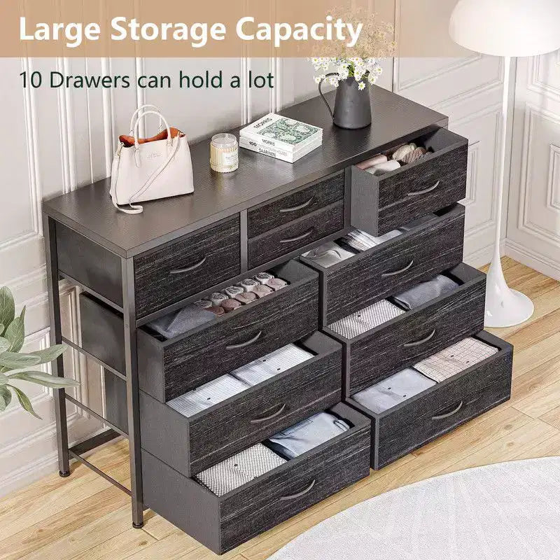 10 Drawers Fabric Dressers for Bedroom, Modern Chest of Drawers
