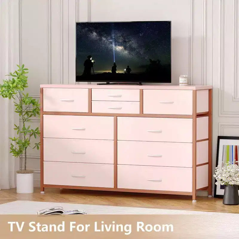 10 Drawers Fabric Dressers for Bedroom, Modern Chest of Drawers