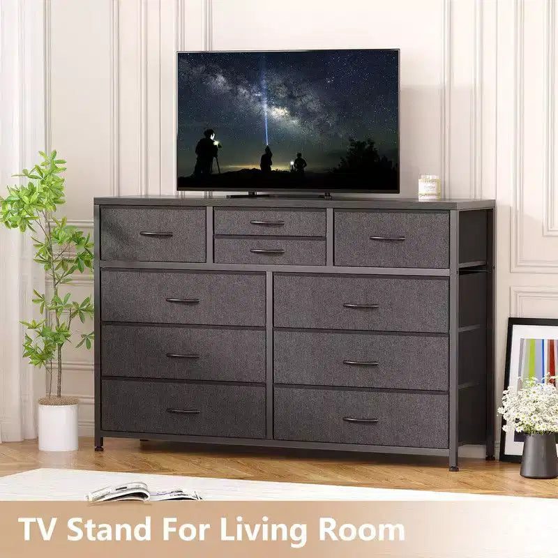 10 Drawers Fabric Dressers for Bedroom, Modern Chest of Drawers