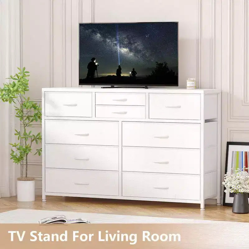 10 Drawers Fabric Dressers for Bedroom, Modern Chest of Drawers