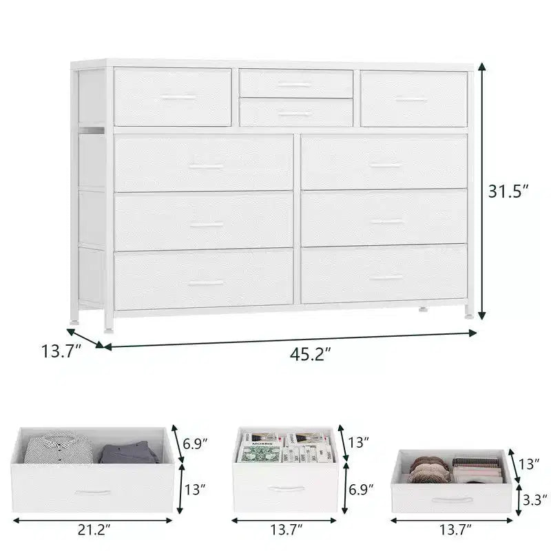 10 Drawers Fabric Dressers for Bedroom, Modern Chest of Drawers