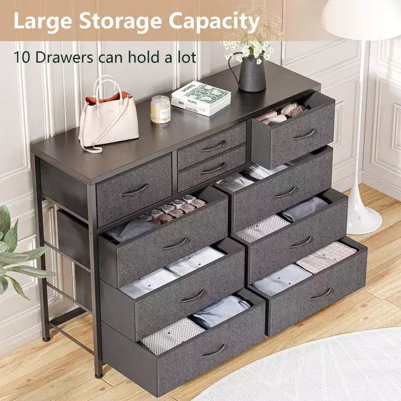 10 Drawers Fabric Dressers for Bedroom, Modern Chest of Drawers