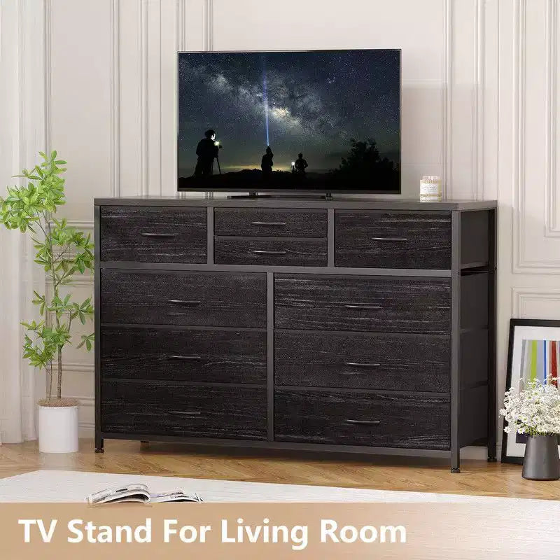 10 Drawers Fabric Dressers for Bedroom, Modern Chest of Drawers