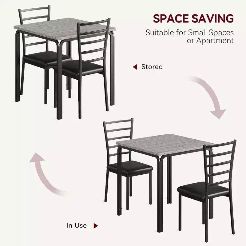 Dining Table with 2 Chairs, Dining Set with Padded Seat, Dining Table Set, Table Kitchen, Small Dining Table with Wood Grain, Metal Legs