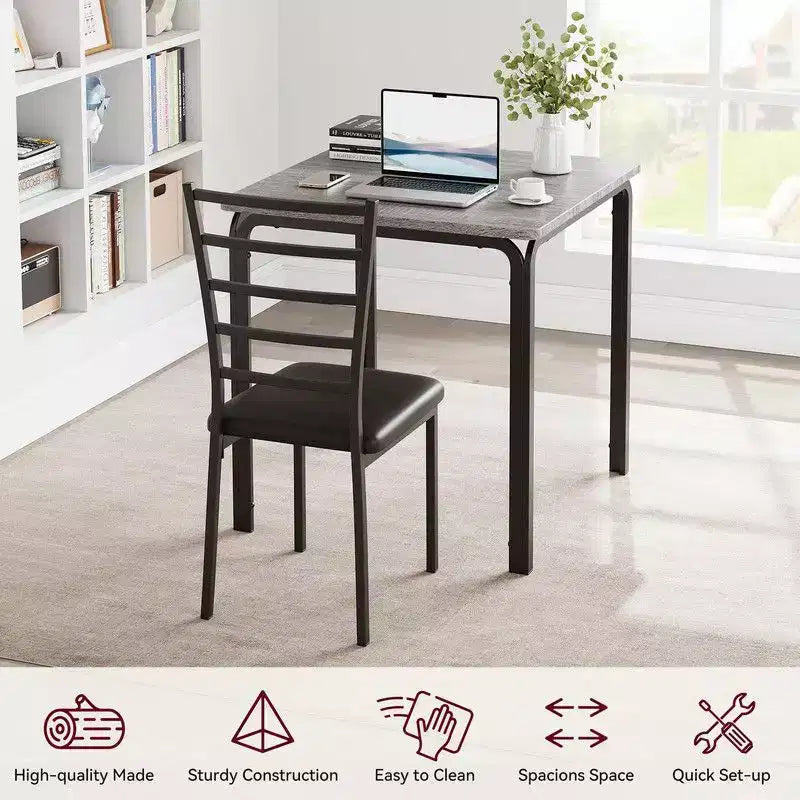 Dining Table with 2 Chairs, Dining Set with Padded Seat, Dining Table Set, Table Kitchen, Small Dining Table with Wood Grain, Metal Legs