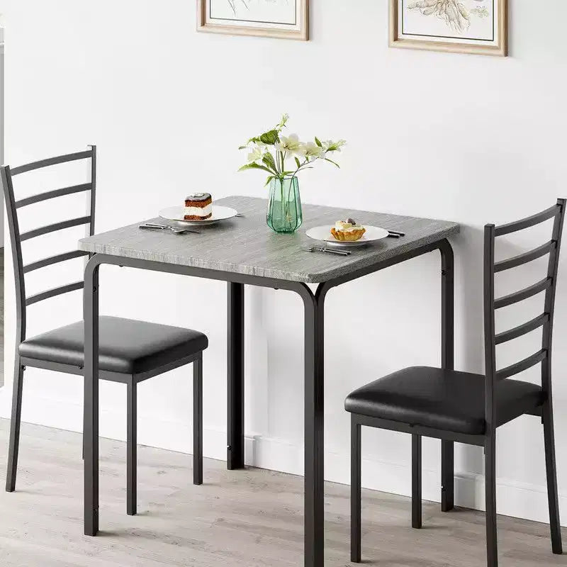 Dining Table with 2 Chairs, Dining Set with Padded Seat, Dining Table Set, Table Kitchen, Small Dining Table with Wood Grain, Metal Legs
