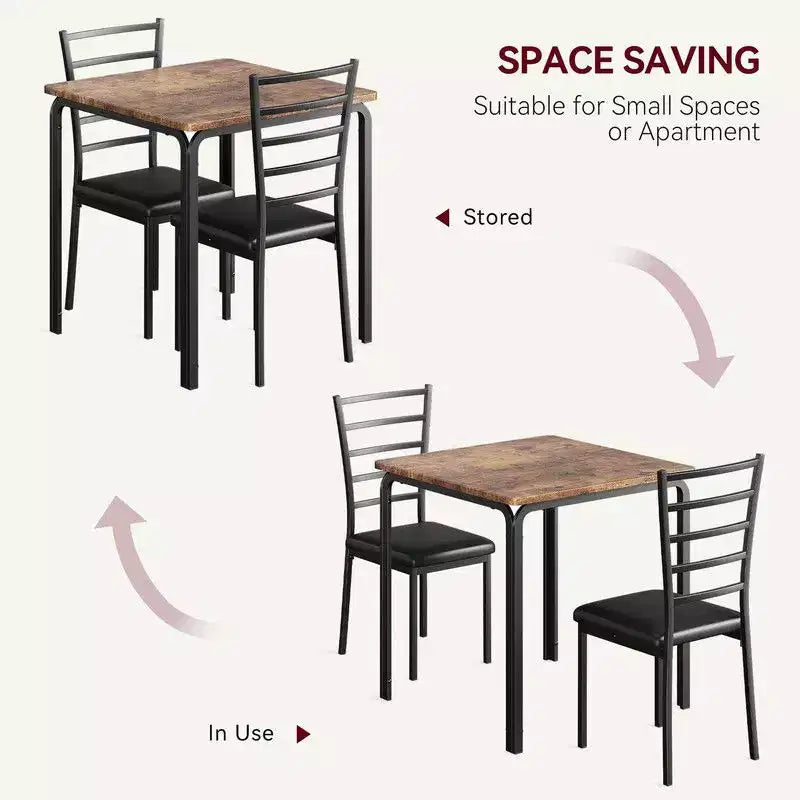 Dining Table with 2 Chairs, Dining Set with Padded Seat, Dining Table Set, Table Kitchen, Small Dining Table with Wood Grain, Metal Legs