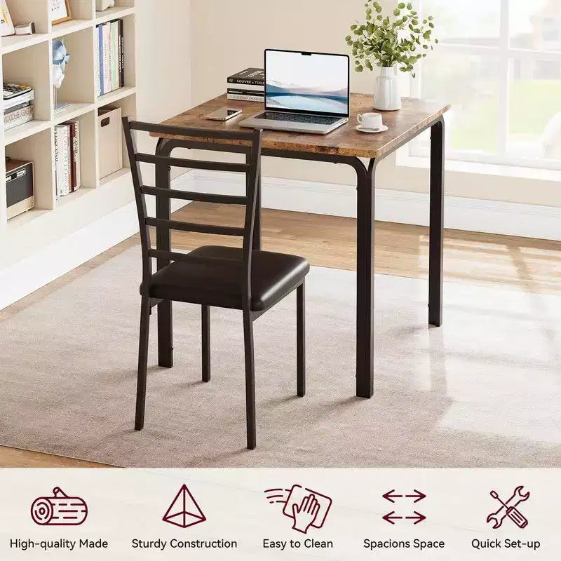 Dining Table with 2 Chairs, Dining Set with Padded Seat, Dining Table Set, Table Kitchen, Small Dining Table with Wood Grain, Metal Legs