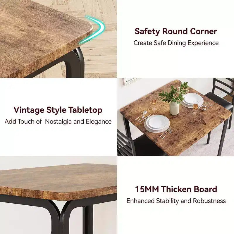 Dining Table with 2 Chairs, Dining Set with Padded Seat, Dining Table Set, Table Kitchen, Small Dining Table with Wood Grain, Metal Legs