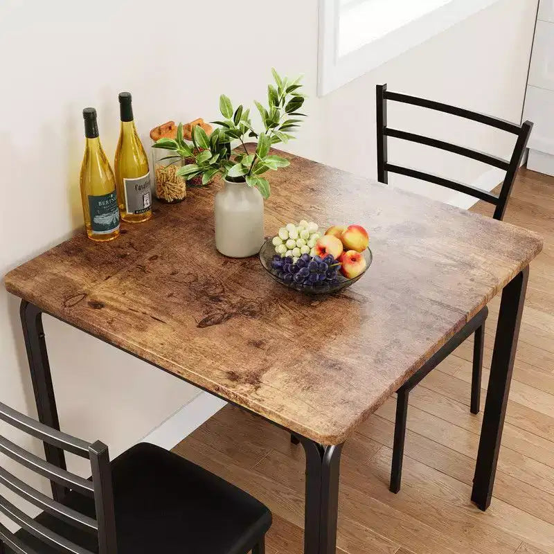 Dining Table with 2 Chairs, Dining Set with Padded Seat, Dining Table Set, Table Kitchen, Small Dining Table with Wood Grain, Metal Legs