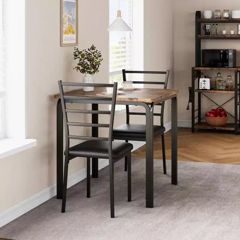 Dining Table with 2 Chairs, Dining Set with Padded Seat, Dining Table Set, Table Kitchen, Small Dining Table with Wood Grain, Metal Legs