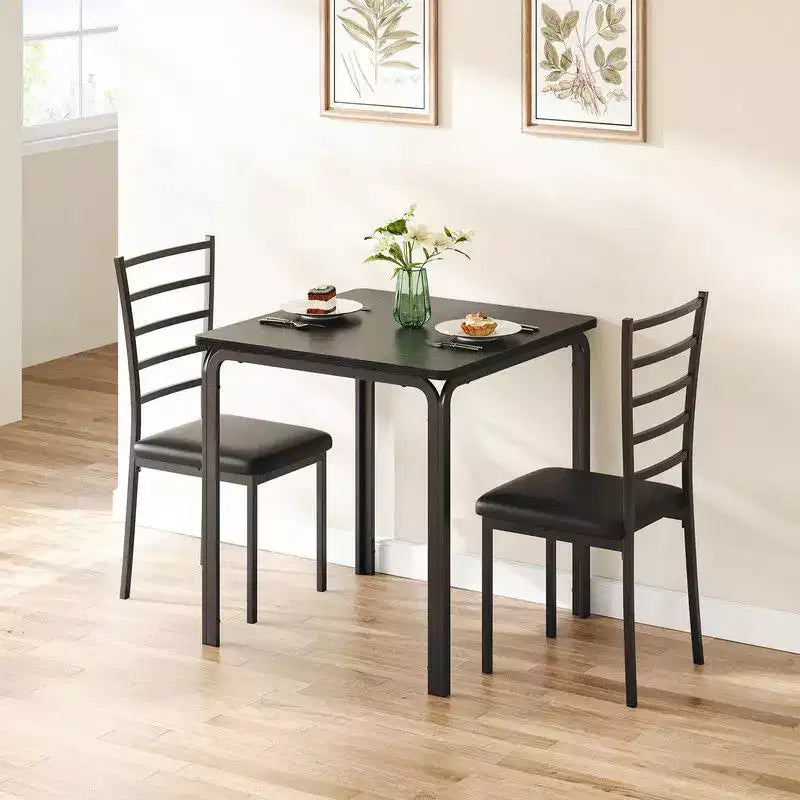 Dining Table with 2 Chairs, Dining Set with Padded Seat, Dining Table Set, Table Kitchen, Small Dining Table with Wood Grain, Metal Legs