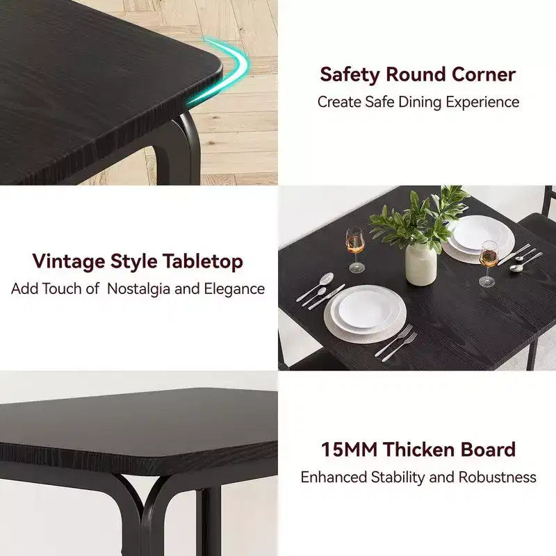 Dining Table with 2 Chairs, Dining Set with Padded Seat, Dining Table Set, Table Kitchen, Small Dining Table with Wood Grain, Metal Legs