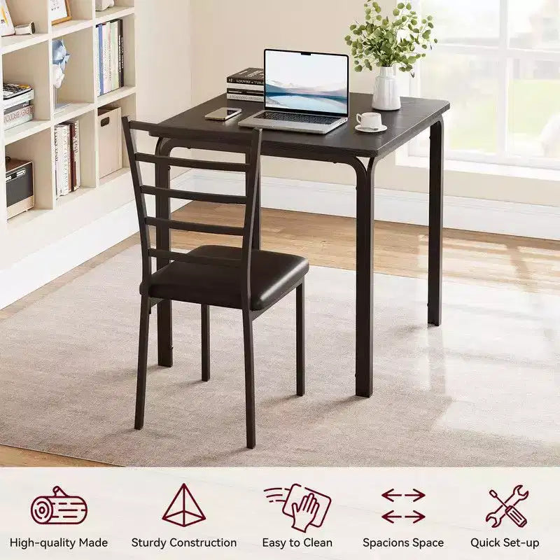 Dining Table with 2 Chairs, Dining Set with Padded Seat, Dining Table Set, Table Kitchen, Small Dining Table with Wood Grain, Metal Legs