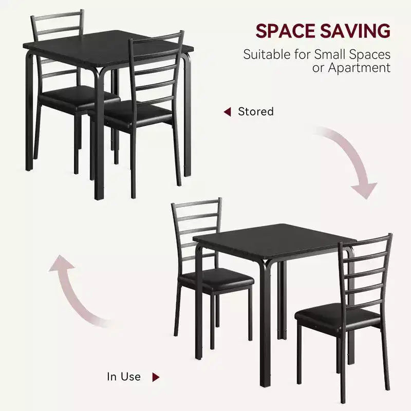 Dining Table with 2 Chairs, Dining Set with Padded Seat, Dining Table Set, Table Kitchen, Small Dining Table with Wood Grain, Metal Legs