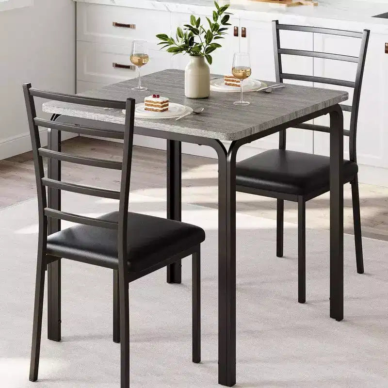 Dining Table with 2 Chairs, Dining Set with Padded Seat, Dining Table Set, Table Kitchen, Small Dining Table with Wood Grain, Metal Legs