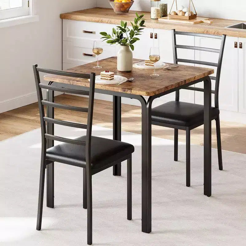 Dining Table with 2 Chairs, Dining Set with Padded Seat, Dining Table Set, Table Kitchen, Small Dining Table with Wood Grain, Metal Legs