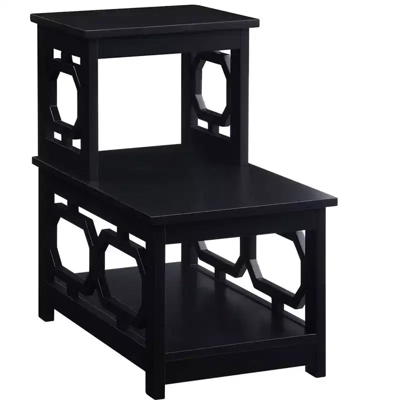 HomeStock Belmont 2 Step Chairside End Table with Contemporary L Shape Design, Three Tier Storage Shelves for Living Room or Home Office Use