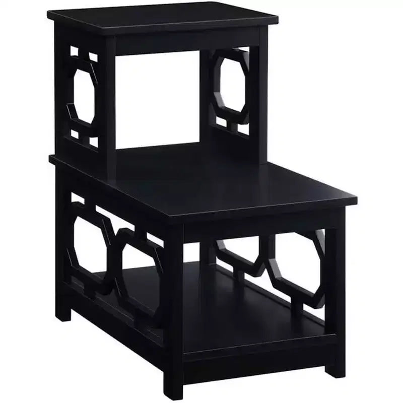HomeStock Belmont 2 Step Chairside End Table with Contemporary L Shape Design, Three Tier Storage Shelves for Living Room or Home Office Use