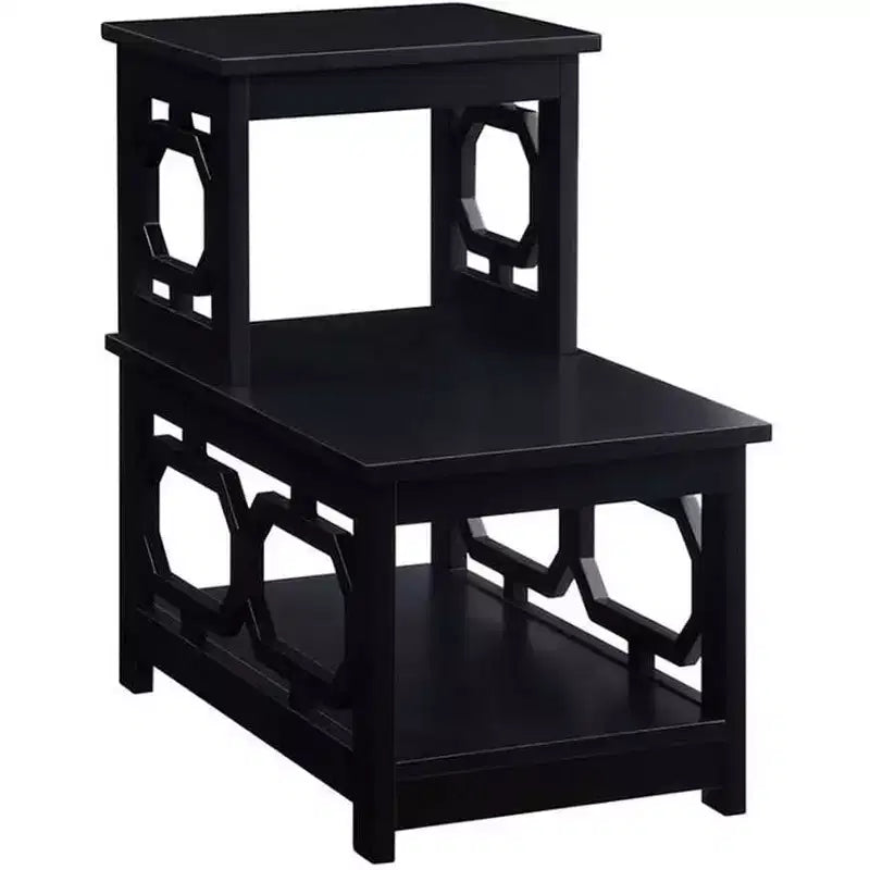 HomeStock Belmont 2 Step Chairside End Table with Contemporary L Shape Design, Three Tier Storage Shelves for Living Room or Home Office Use