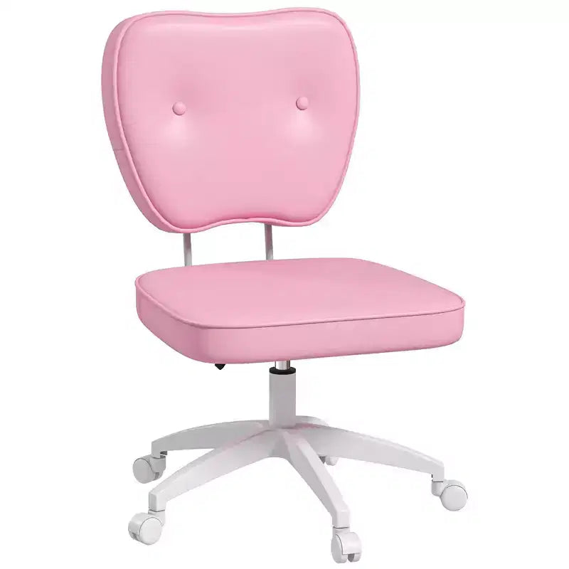 Okak Cute Armless Office Chair, Desk Chair with Wheels and Adjustable Height, Small Vanity Chair for Office, Home, Pink