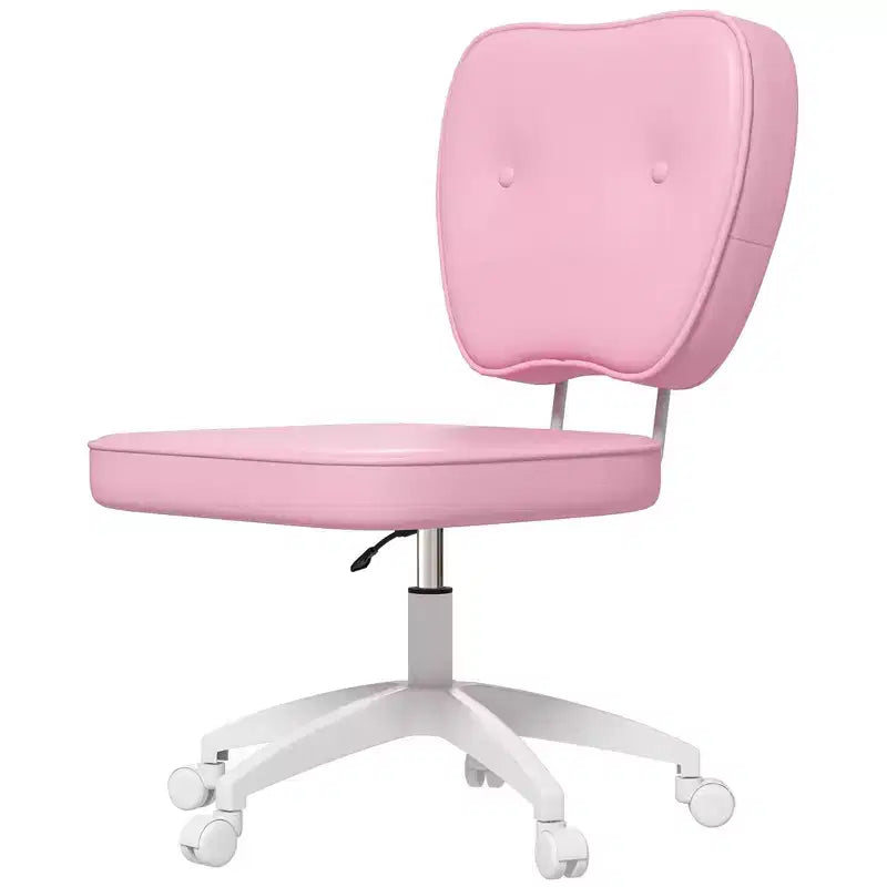 Okak Cute Armless Office Chair, Desk Chair with Wheels and Adjustable Height, Small Vanity Chair for Office, Home, Pink