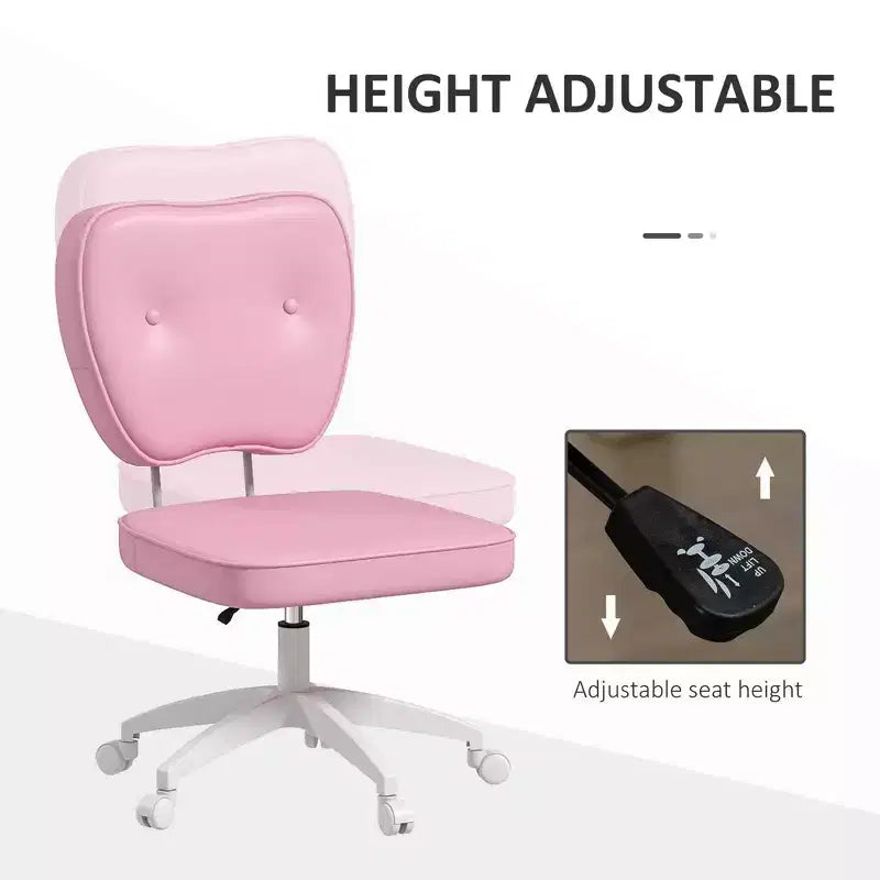 Okak Cute Armless Office Chair, Desk Chair with Wheels and Adjustable Height, Small Vanity Chair for Office, Home, Pink