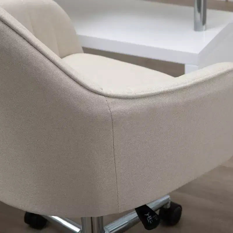 Okak Mid Back Office Chair, Desk Chair with Adjustable Height, Upholstered Comfy Chair for Living Room, Office, Study, Beige