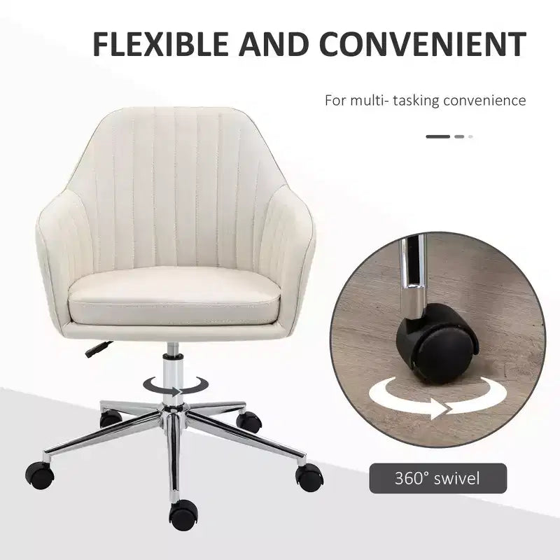 Okak Mid Back Office Chair, Desk Chair with Adjustable Height, Upholstered Comfy Chair for Living Room, Office, Study, Beige