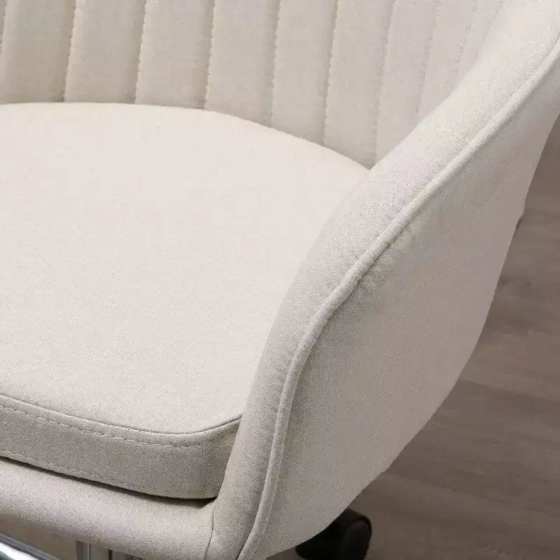 Okak Mid Back Office Chair, Desk Chair with Adjustable Height, Upholstered Comfy Chair for Living Room, Office, Study, Beige