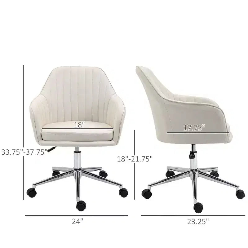 Okak Mid Back Office Chair, Desk Chair with Adjustable Height, Upholstered Comfy Chair for Living Room, Office, Study, Beige