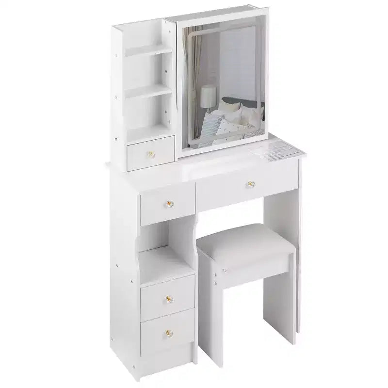 Homy Casa Vanity Table Set with Lighted Mirror and Storage Drawers for Bedroom or Dressing Room, White